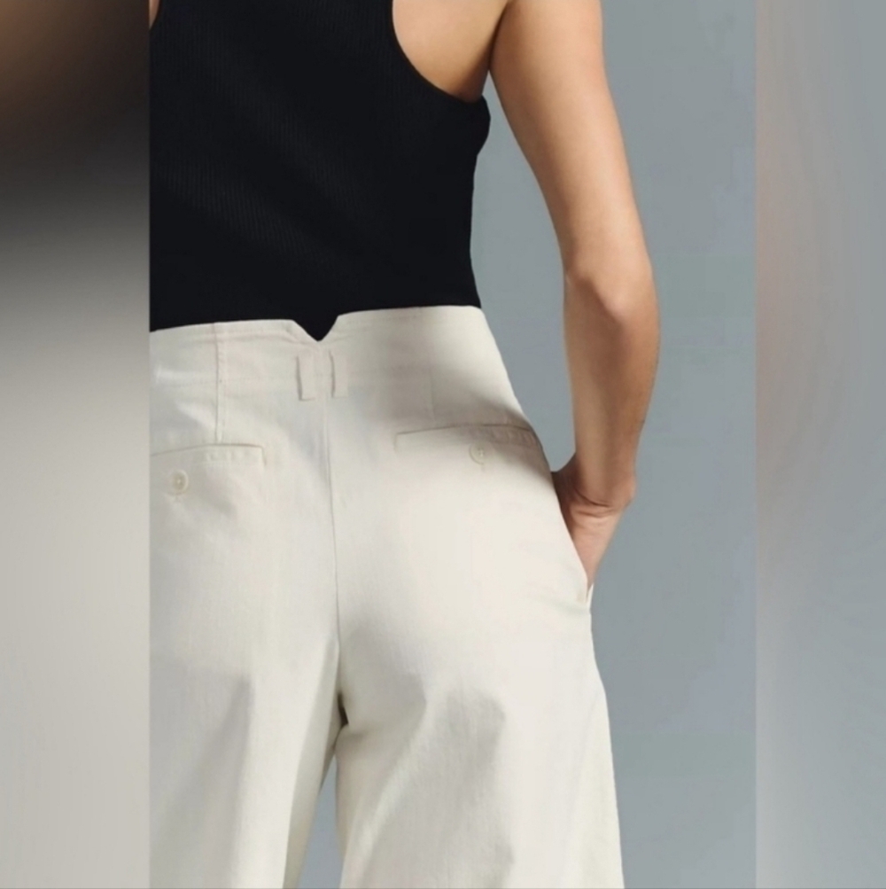 Maeve by Anthropologie Ivory High-Rise Wide-Leg Pleated Pants Size 12 - Picture 7 of 15
